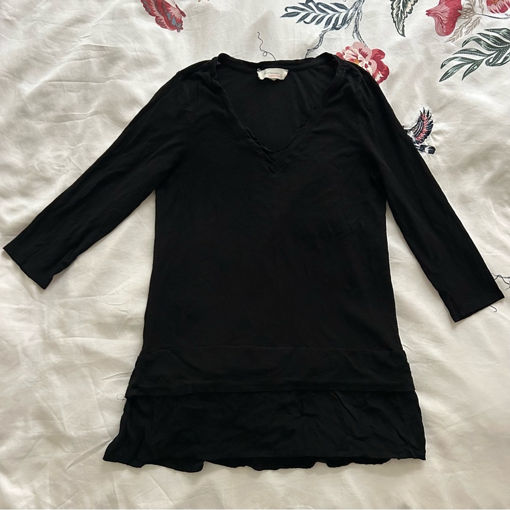 Vince Camuto black layered look v-neck long sleeve cotton top